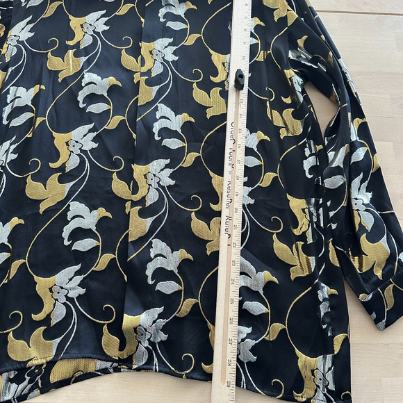 Vintage Silk Shirt Men Small Metallic Rave Disco Glam Club Baroque 90s Statement - Picture 13 of 13